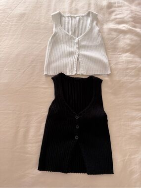 Ribbed Button Front Tank Tops - Black & White